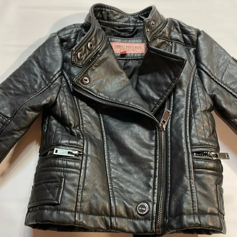 Urban Republic Girls Black Faux Leather Moto style Jacket Size 4